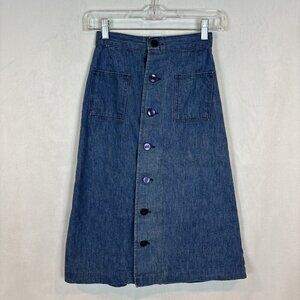Vintage Wrangler Button Front High Waisted Circle Denim Skirt Size 3/4 80s Party